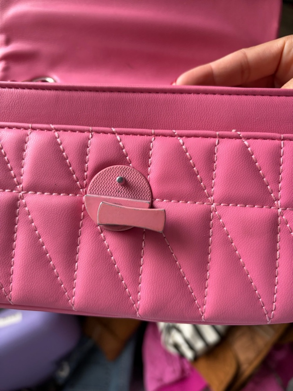 Quilted Pink Shoulder Bag with Chain Strap - Picture 5 of 5